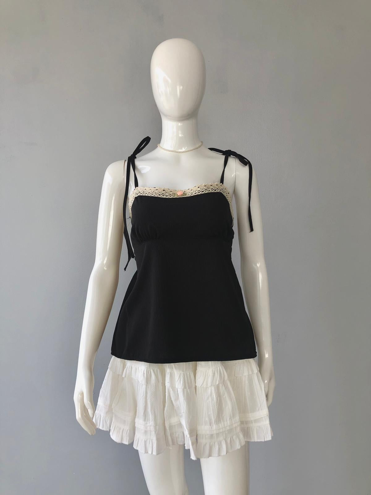 Elegant Black Camisole with Lace Trim and Adjustable Straps
