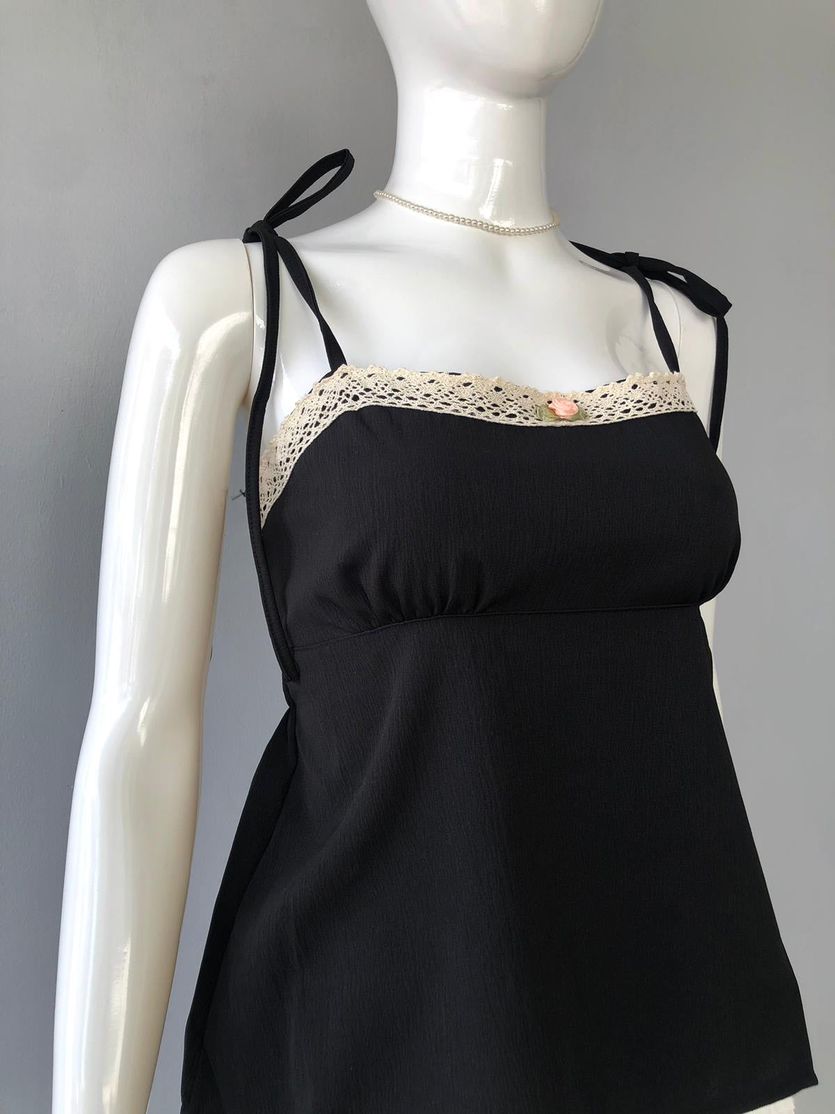 Elegant Black Camisole with Lace Trim and Adjustable Straps