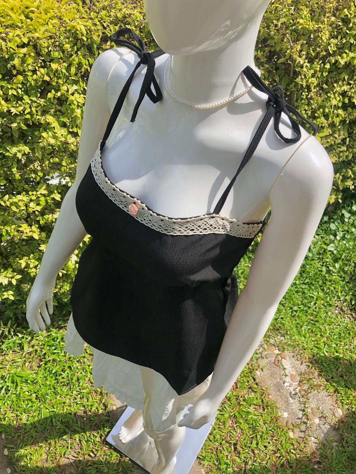 Elegant Black Camisole with Lace Trim and Adjustable Straps