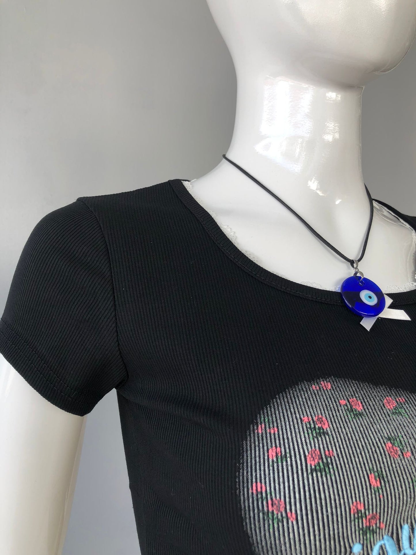 Black "Design Philosophy" Mesh Heart Crop Top