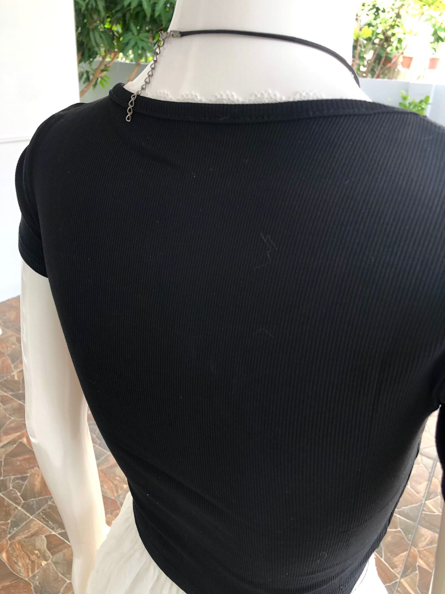 Black "Design Philosophy" Mesh Heart Crop Top